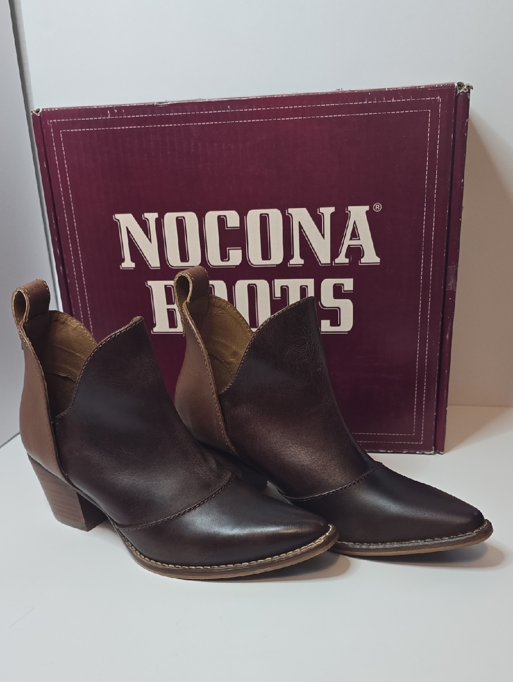Nocona Dark Brown Leather Western Ankle Booties 6B